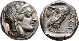 ATTICA. Athens. Circa 430s-420s BC. Tetradrachm (Silver, 25 mm, 17.21 g, 7 h). Head of Athena to right, wearing crested Attic helmet decorated with th...