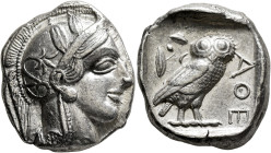ATTICA. Athens. Circa 430s-420s BC. Tetradrachm (Silver, 25 mm, 17.18 g, 7 h). Head of Athena to right, wearing crested Attic helmet decorated with th...