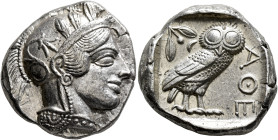 ATTICA. Athens. Circa 430s-420s BC. Tetradrachm (Silver, 24 mm, 17.20 g, 7 h). Head of Athena to right, wearing crested Attic helmet decorated with th...