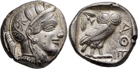 ATTICA. Athens. Circa 430s-420s BC. Tetradrachm (Silver, 24 mm, 17.20 g, 1 h). Head of Athena to right, wearing crested Attic helmet decorated with th...