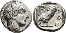 ATTICA. Athens. Circa 430s-420s BC. Tetradrachm (Silver, 23 mm, 17.19 g, 4 h). Head of Athena to right, wearing crested Attic helmet decorated with th...