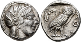 ATTICA. Athens. Circa 430s-420s BC. Tetradrachm (Silver, 23 mm, 15.40 g, 6 h). Head of Athena to right, wearing crested Attic helmet decorated with th...