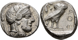 ATTICA. Athens. Circa 430s-420s BC. Tetradrachm (Silver, 24 mm, 17.23 g, 3 h). Head of Athena to right, wearing crested Attic helmet decorated with th...