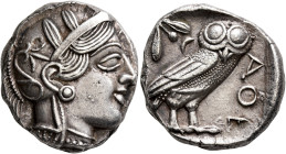 ATTICA. Athens. Circa 420s-404 BC. Tetradrachm (Silver, 23 mm, 17.09 g, 8 h). Head of Athena to right, wearing crested Attic helmet decorated with thr...