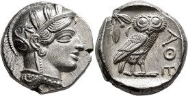 ATTICA. Athens. Circa 420s-404 BC. Tetradrachm (Silver, 23 mm, 17.23 g, 11 h). Head of Athena to right, wearing crested Attic helmet decorated with th...