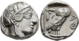ATTICA. Athens. Circa 420s-404 BC. Tetradrachm (Silver, 23 mm, 17.19 g, 9 h). Head of Athena to right, wearing crested Attic helmet decorated with thr...