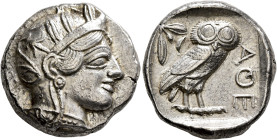 ATTICA. Athens. Circa 420s-404 BC. Tetradrachm (Silver, 24 mm, 17.19 g, 4 h). Head of Athena to right, wearing crested Attic helmet decorated with thr...