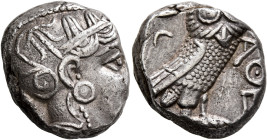 ATTICA. Athens. Circa 393-355 BC. Tetradrachm (Silver, 19 mm, 17.11 g, 8 h). Head of Athena to right, wrearing crested Attic helmet decorated with thr...