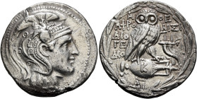 ATTICA. Athens. Circa 165-42 BC. Tetradrachm (Silver, 30 mm, 16.56 g, 12 h), Aphrodisi(os) and Dioge(nes), magistrates, with Dio..., 120-119. Head of ...