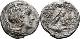 ATTICA. Athens. Circa 165-42 BC. Tetradrachm (Silver, 28 mm, 16.55 g, 11 h), Dionysi..., Dionysi... and Zeuxi..., magistrates, 119/8. Head of Athena P...