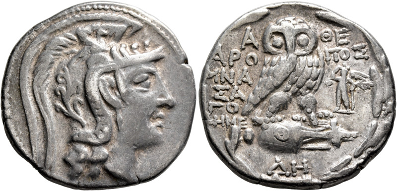 ATTICA. Athens. Circa 165-42 BC. Tetradrachm (Silver, 29 mm, 16.41 g, 12 h), Aro...