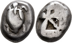 ISLANDS OFF ATTICA, Aegina. Circa 525-480 BC. Stater (Silver, 16 mm, 12.24 g). Sea turtle seen from above, head in profile. Rev. Square incuse with sm...
