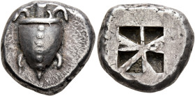 ISLANDS OFF ATTICA, Aegina. Circa 510-490 BC. Stater (Silver, 20 mm, 11.90 g). Sea turtle seen from above, with a line of pellets down the back of its...