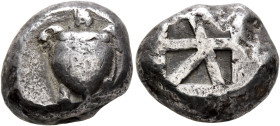 ISLANDS OFF ATTICA, Aegina. Circa 525-480 BC. Stater (Silver, 18 mm, 12.29 g). Sea turtle seen from above, head in profile. Rev. Square incuse with sm...