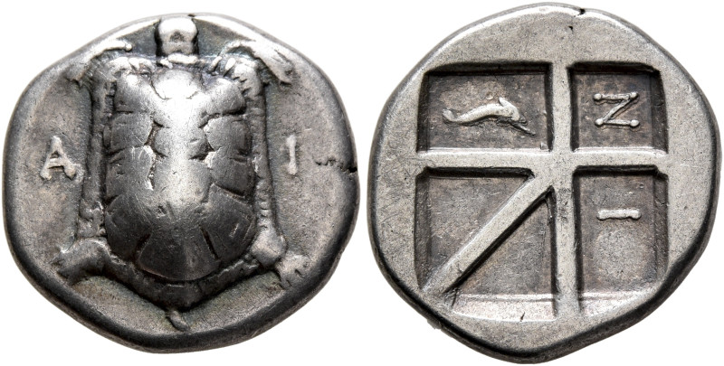 ISLANDS OFF ATTICA, Aegina. Circa 350-338 BC. Drachm (Silver, 18 mm, 5.53 g, 11 ...