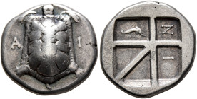 ISLANDS OFF ATTICA, Aegina. Circa 350-338 BC. Drachm (Silver, 18 mm, 5.53 g, 11 h), Ni..., magistrate. A-I Land tortoise with segmented shell. Rev. In...