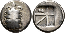 ISLANDS OFF ATTICA, Aegina. Circa 350-338 BC. Drachm (Silver, 17 mm, 5.33 g, 6 h). Land tortoise with segmented shell. Rev. Incuse square divided by t...