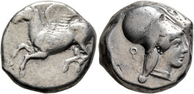 CORINTHIA. Corinth. Circa 500-450 BC. Stater (Silver, 17 mm, 8.42 g, 8 h). Bridled Pegasos flying left; below, Ϙ. Rev. Head of Athena to right, wearin...