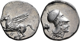 CORINTHIA. Corinth. Circa 405-345 BC. Stater (Silver, 22 mm, 8.42 g, 6 h). Ϙ Pegasos flying left. Rev. Head of Athena to right, wearing Corinthian hel...