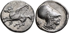 CORINTHIA. Corinth. Circa 405-345 BC. Stater (Silver, 21 mm, 8.51 g, 9 h). Ϙ Pegasos flying left. Rev. Head of Athena to right, wearing Corinthian hel...