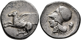 CORINTHIA. Corinth. Circa 400-375 BC. Stater (Silver, 22 mm, 7.94 g). Pegasos flying left; below, Ϙ. Rev. Head of Athena to left, wearing Corinthian h...