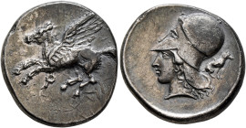 CORINTHIA. Corinth. Circa 400-375 BC. Stater (Silver, 23 mm, 8.37 g, 9 h). Ϙ Pegasos flying left. Rev. Head of Athena to left, wearing Corinthian helm...