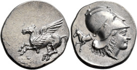CORINTHIA. Corinth. Circa 400-375 BC. Stater (Silver, 24 mm, 8.53 g, 9 h). Ϙ Pegasos flying left. Rev. Head of Athena to right, wearing Corinthian hel...