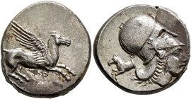 CORINTHIA. Corinth. Circa 400-375 BC. Stater (Silver, 22 mm, 8.41 g, 3 h). Ϙ Pegasos flying right. Rev. Head of Athena to right, wearing Corinthian he...