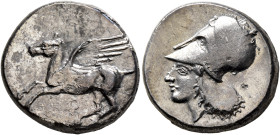 CORINTHIA. Corinth. Circa 400-375 BC. Stater (Silver, 21 mm, 8.23 g, 3 h). Ϙ Pegasos flying left. Rev. Head of Athena to left, wearing Corinthian helm...