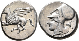 CORINTHIA. Corinth. Circa 400-375 BC. Stater (Silver, 20 mm, 8.54 g, 9 h). Ϙ Pegasos flying left. Rev. Head of Athena to left, wearing Corinthian helm...