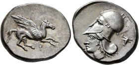 CORINTHIA. Corinth. Circa 400-375 BC. Stater (Silver, 24 mm, 8.37 g, 11 h). Ϙ Pegasos flying right. Rev. Head of Athena to left, wearing Corinthian he...