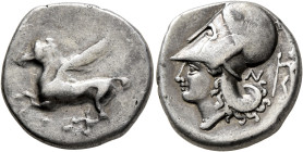 CORINTHIA. Corinth. Circa 375-300 BC. Stater (Silver, 21 mm, 8.54 g, 3 h). Ϙ Pegasus flying left. Rev. Head of Athena to left, wearing Corinthian helm...