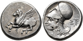CORINTHIA. Corinth. Circa 375-300 BC. Stater (Silver, 21 mm, 8.55 g, 3 h). Ϙ Pegasos flying left. Rev. Head of Athena to left, wearing Corinthian helm...