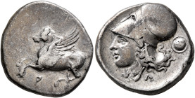 CORINTHIA. Corinth. Circa 375-300 BC. Stater (Silver, 21 mm, 8.59 g, 3 h). Ϙ Pegasos flying left. Rev. Head of Athena to left, wearing Corinthian helm...