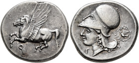 CORINTHIA. Corinth. Circa 375-300 BC. Stater (Silver, 22 mm, 8.51 g, 12 h). Ϙ Pegasos flying left. Rev. Head of Athena to left, wearing Corinthian hel...