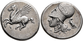 CORINTHIA. Corinth. Circa 375-300 BC. Stater (Silver, 21 mm, 8.51 g, 3 h). Ϙ Pegasos flying left. Rev. Head of Athena to left, wearing laureate Corint...