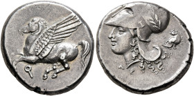 CORINTHIA. Corinth. Circa 375-300 BC. Stater (Silver, 20 mm, 8.63 g, 3 h). Ϙ Pegasos flying left. Rev. Head of Athena to left, wearing laureate Corint...