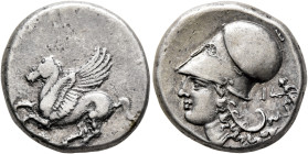 CORINTHIA. Corinth. Circa 375-300 BC. Stater (Silver, 21 mm, 8.55 g, 3 h). Ϙ Pegasos flying left. Rev. Head of Athena to left, wearing Corinthian helm...