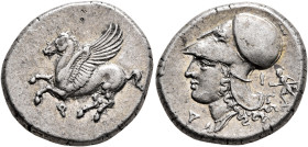 CORINTHIA. Corinth. Circa 375-300 BC. Stater (Silver, 21 mm, 8.63 g, 2 h). Ϙ Pegasos flying left. Rev. Head of Athena to left, wearing Corinthian helm...