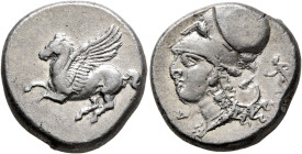 CORINTHIA. Corinth. Circa 375-300 BC. Stater (Silver, 21 mm, 8.55 g, 3 h). [Ϙ] Pegasos flying left. Rev. Head of Athena to left, wearing Corinthian he...