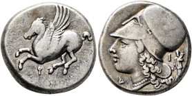 CORINTHIA. Corinth. Circa 375-300 BC. Stater (Silver, 20 mm, 8.57 g, 2 h). Pegasos flying left; below, Ϙ. Rev. Head of Athena to left, wearing Corinth...