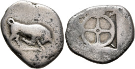 PHLIASIA. Phlious. Circa 420-410 BC. Drachm (Silver, 21 mm, 5.23 g). [ΦΛΕΙΑ] Bull butting to right, head lowered and turned facing. Rev. Σ-Ι-[Ο-Ν] Whe...