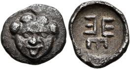 ARKADIA. Tegea. Circa 423-400 BC. Trihemiobol (Silver, 12 mm, 1.21 g, 11 h). Facing gorgoneion with protruding tongue. Rev. Three E's back to back wit...