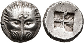 CIMMERIAN BOSPOROS. Pantikapaion. Circa 480-470 BC. Triobol (Silver, 13 mm, 3.08 g). Facing head of a lion. Rev. Quadripartite incuse square. Frolova ...