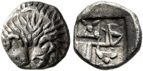 CIMMERIAN BOSPOROS. Pantikapaion. Circa 438/7-430 BC. Hemiobol (Silver, 7 mm, 0.45 g, 3 h). Facing head of a lion. Rev. Quadripartite incuse square wi...