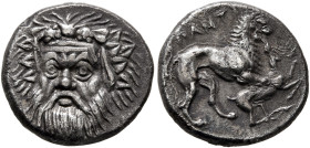 CIMMERIAN BOSPOROS. Pantikapaion. Circa 370-355 BC. Hemidrachm (Silver, 14 mm, 2.52 g, 6 h). Bearded head of Pan with animal ears and a pug nose facin...