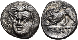 CIMMERIAN BOSPOROS. Pantikapaion. Circa 370-355 BC. Hemidrachm (Silver, 15 mm, 2.32 g, 7 h). Head of a satyr with animal ears and a pug nose facing sl...