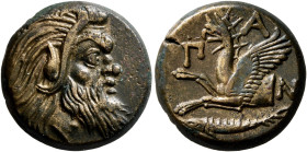CIMMERIAN BOSPOROS. Pantikapaion. Circa 310-304/3 BC. AE (Bronze, 21 mm, 7.78 g, 6 h). Bearded head of a Satyr to right. Rev. Π-A-N Forepart of a grif...