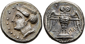 PONTOS. Amisos. 4th century BC. Siglos (Silver, 18 mm, 5.76 g, 2 h), Dian..., magistrate. Head of Hera to left, wearing stephane, triple-pendant earri...