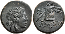 PONTOS. Amisos. Time of Mithradates VI Eupator, circa 100-85 BC. AE (Bronze, 20 mm, 8.32 g, 11 h). Head of Dionysos to right, wearing wreath of ivy an...
